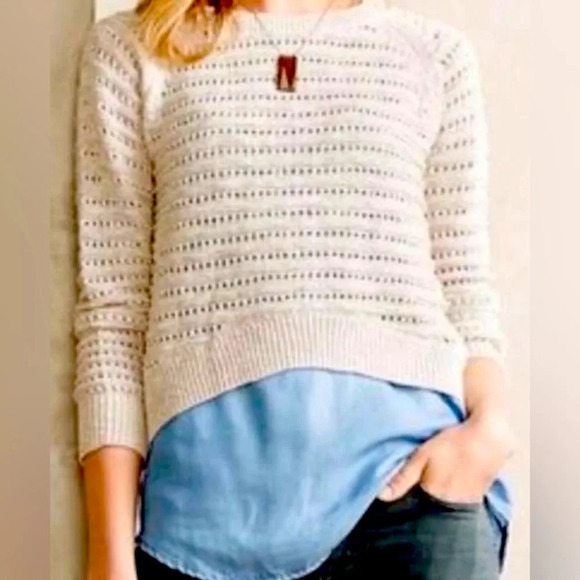 Moth Sweaters - Moth for Anthropologie Eyelet Full Back Button Crop Sweater, SZ Large